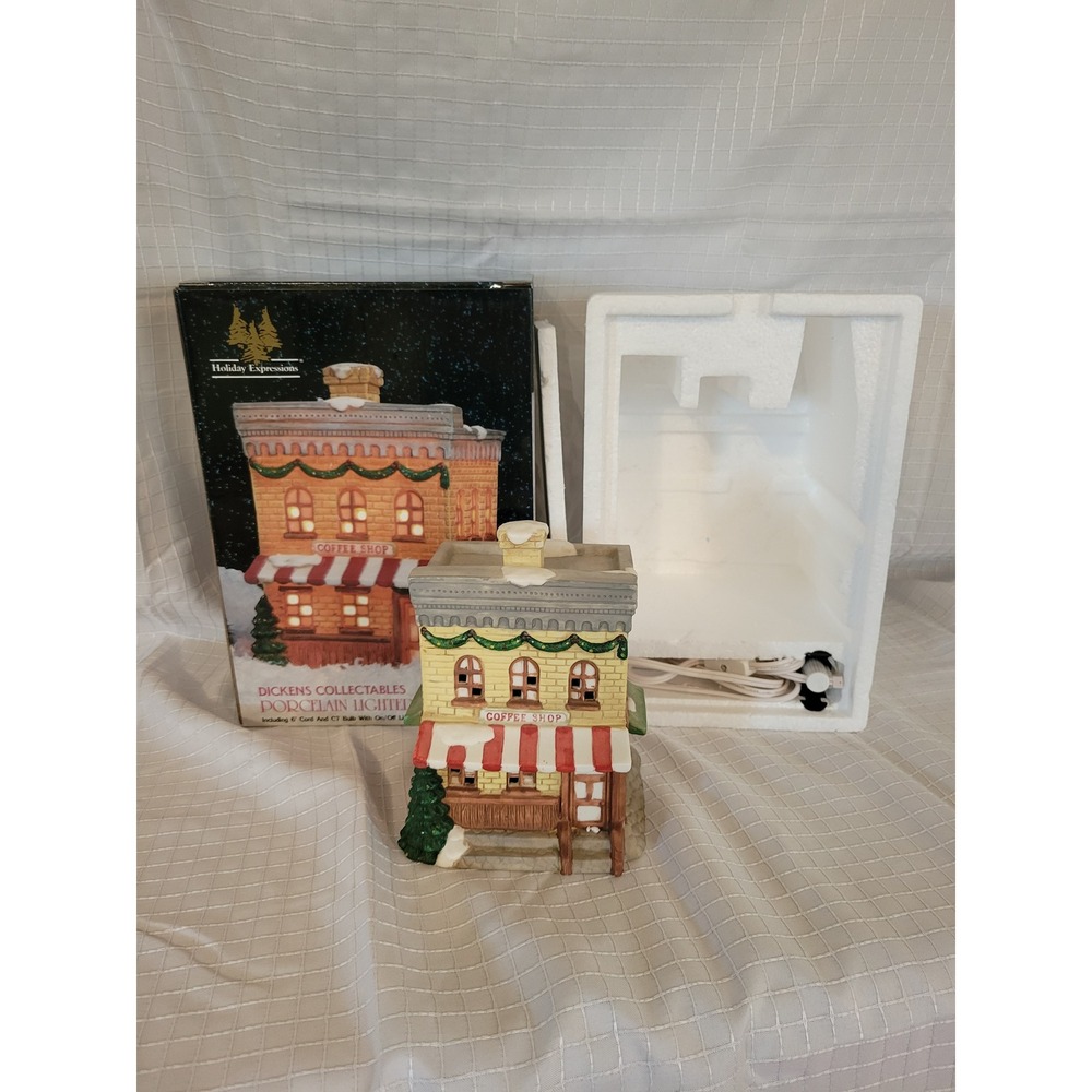 Holiday‎ Expressions Dickens Collectables Porcelain Lighted Coffee Shop Village